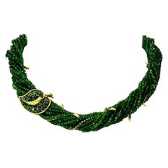 Alex Soldier Chrome Diopside Tsavorite Garnet Gold Leaf Necklace One of a Kind
