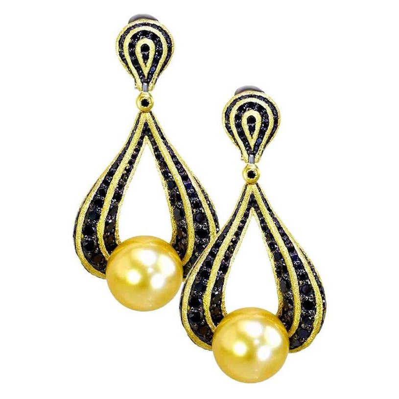 Alex Soldier South Sea Pearl Diamond Gold Drop Earrings One of a Kind