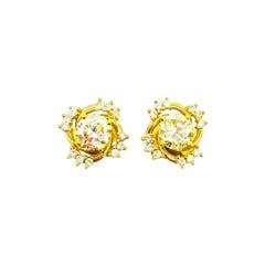 1.60 Carat Diamond Studs with Bezel Diamond Accenting 14 Karat Yellow Gold