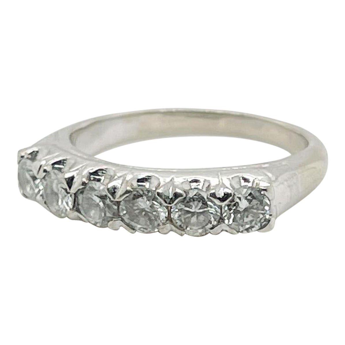 Retro Platinum & Diamond Six-Stone Band Ring For Sale