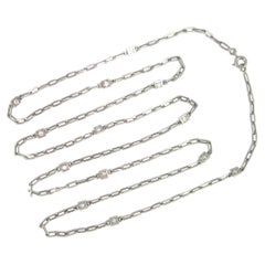 Retro Elongated Links Diamonds Chain Necklace, Baratte 18kt White Gold France