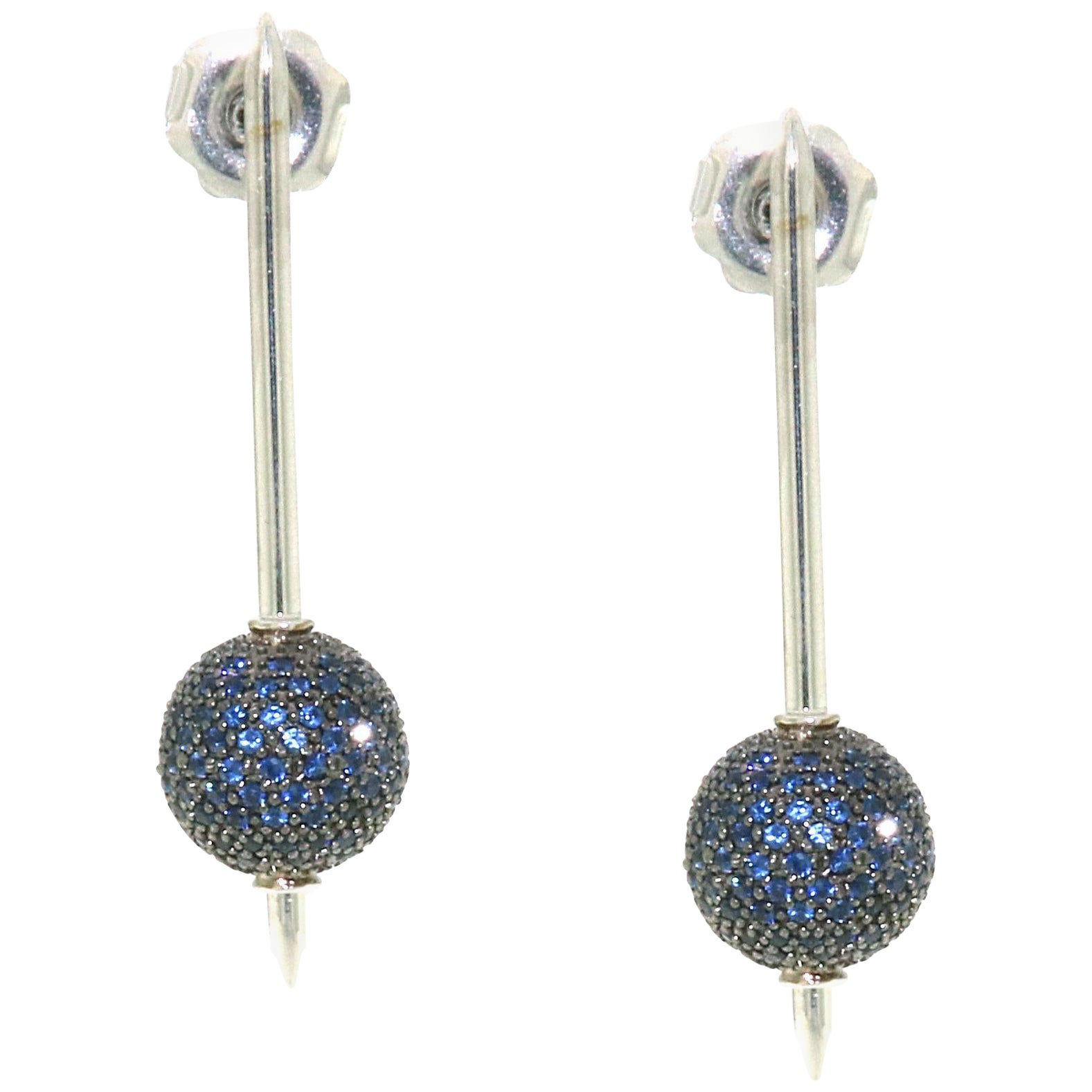 Sapphire Pave Diamond Ball Earring Made in Gold For Sale