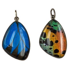 Pair of Butterfly Wing, Rock Crystal and Sterling Silver Pendants