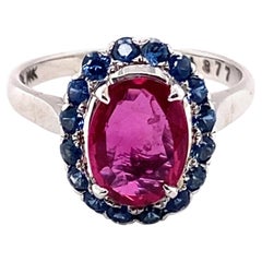 Vintage 1.56 Carat Total Ruby and 1.14 Carat Total Sapphire Ring in 14 Karat White Gold