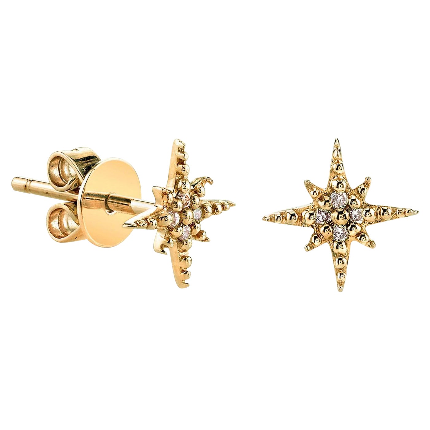 14k Mini Yellow Gold Diamond Starburst Stud Earrings