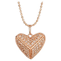 14k Rose Gold and Diamond Pyramid Heart Necklace