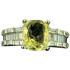 3.17 Carat Cushion Cut Yellow Sapphire & Diamond Ring