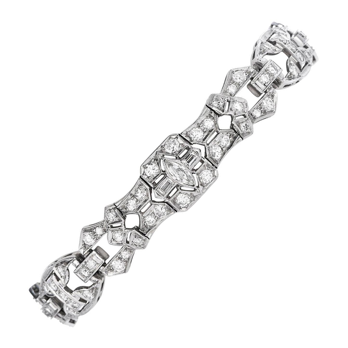 Vinatge Diamond Platinum Art Deco Link Bracelet