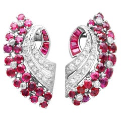 1930s Antique 1.86 Carat Ruby and 0.55 Carat Diamond White Gold Earrings