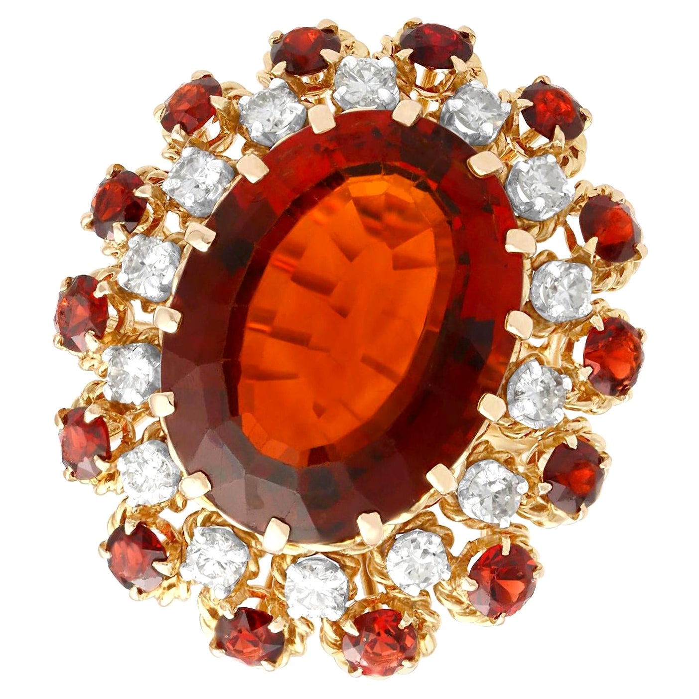 Anillo de cóctel vintage de oro amarillo con citrino de 17,67 quilates y diamantes de 1,33 quilates