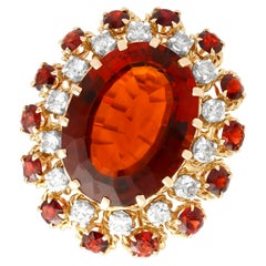 Anillo de cóctel vintage de oro amarillo con citrino de 17,67 quilates y diamantes de 1,33 quilates