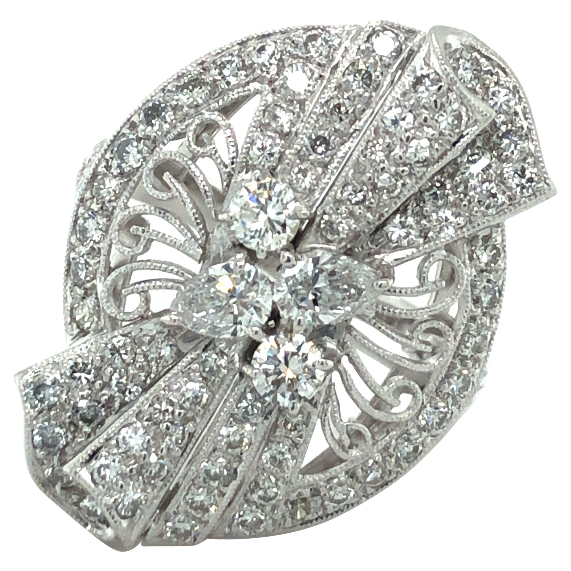 Garland-Style Diamond Ring in 18 Karat White Gold For Sale