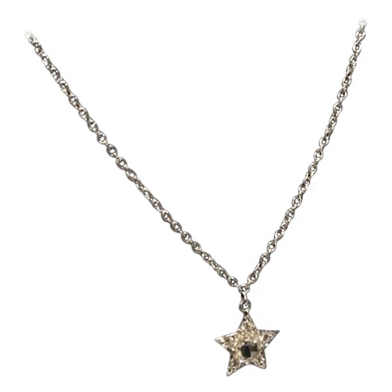 PANIM 18K White Gold Diamond Rosecut Star Necklace For Sale