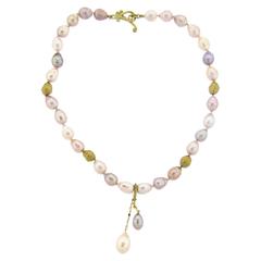 Robin Rotenier Faceted Pearl Gold Pendant Necklace