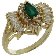 Vintage Marquise Emerald Diamond Gold Ring