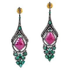 Ruby Emerald Designer Dangle Earring in Gold and Silver