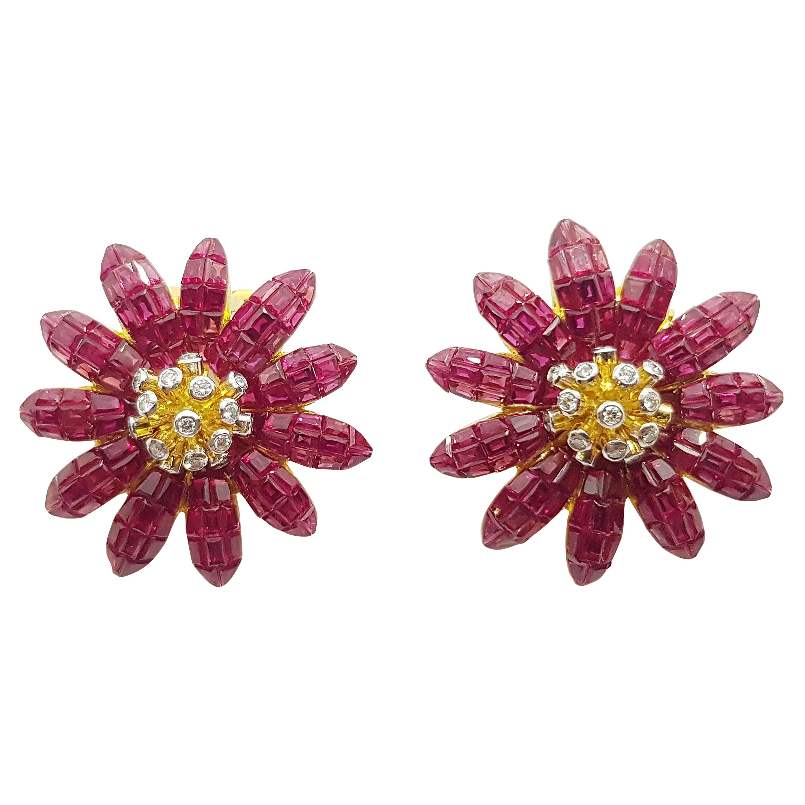 Ruby with Diamond Earrings Set in 18 Karat Gold Settings