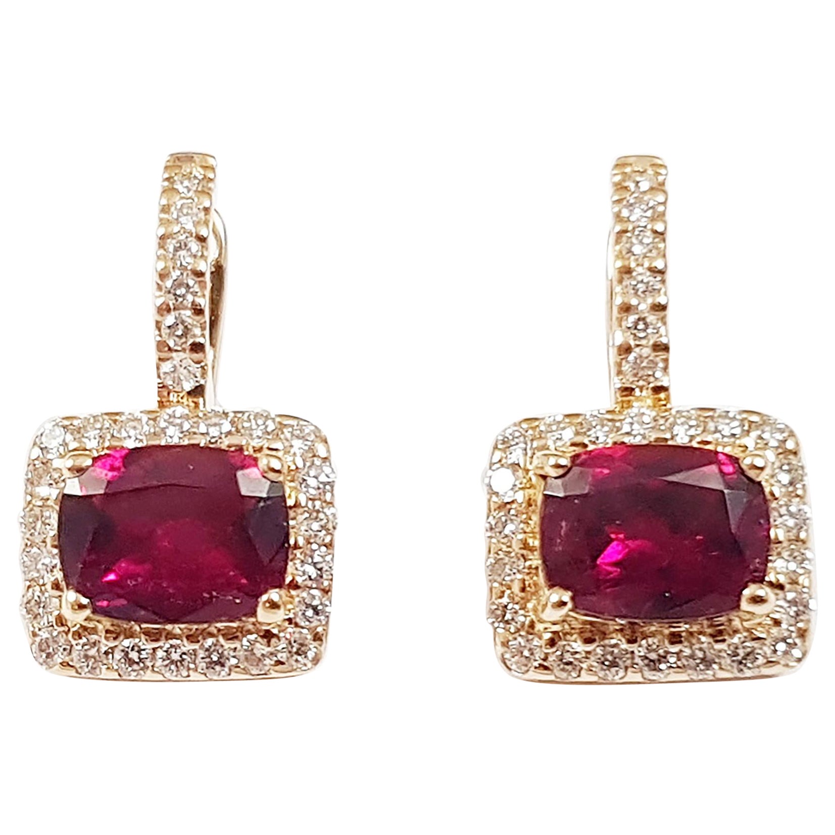 Boucles d'oreilles Rubellite et Diamant  dans les paravents en or rose 18 carats