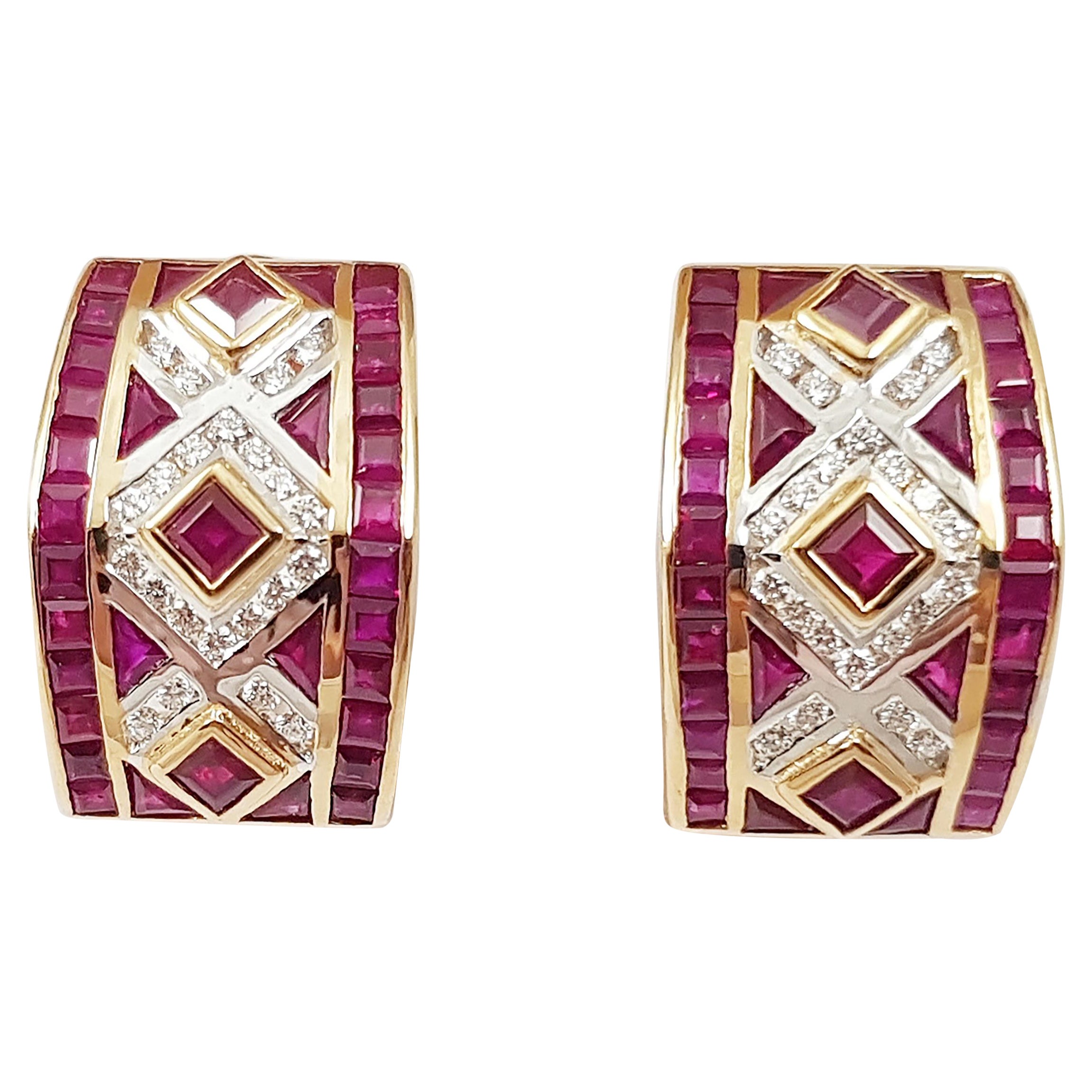 Pendientes de rubí con diamantes engastados en oro rosa de 18 quilates