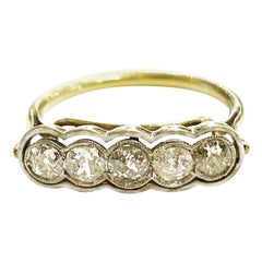 1930s Art Deco Diamond Platinum 18k Yellow Gold Enamel Five-Stone Ring