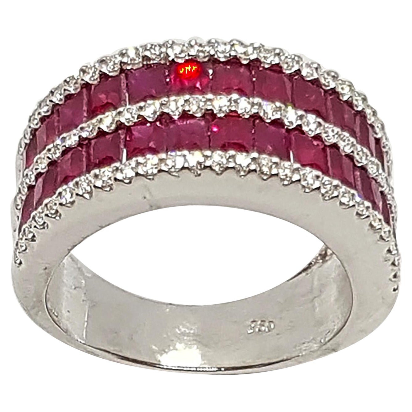 Ruby with Diamond Ring Set in 18 Karat White Gold Settings For Sale