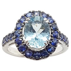 Aquamarine with Blue Sapphire Ring Set in 18 Karat White Gold Settings