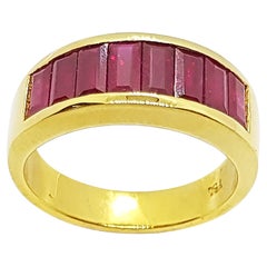 Baguette Ruby Band Ring Set in 18 Karat Gold Settings
