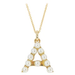 14K Gold and Pearl Initial Letter 'A' Necklace