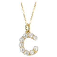 14K Gold and Pearl Initial Letter 'C' Necklace
