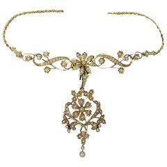 1890s Antique English Pearl Gold Lavalier Necklace