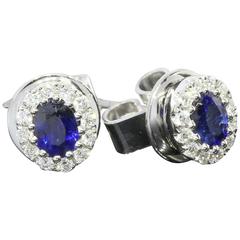 Sapphire Diamond Gold Halo Earrings