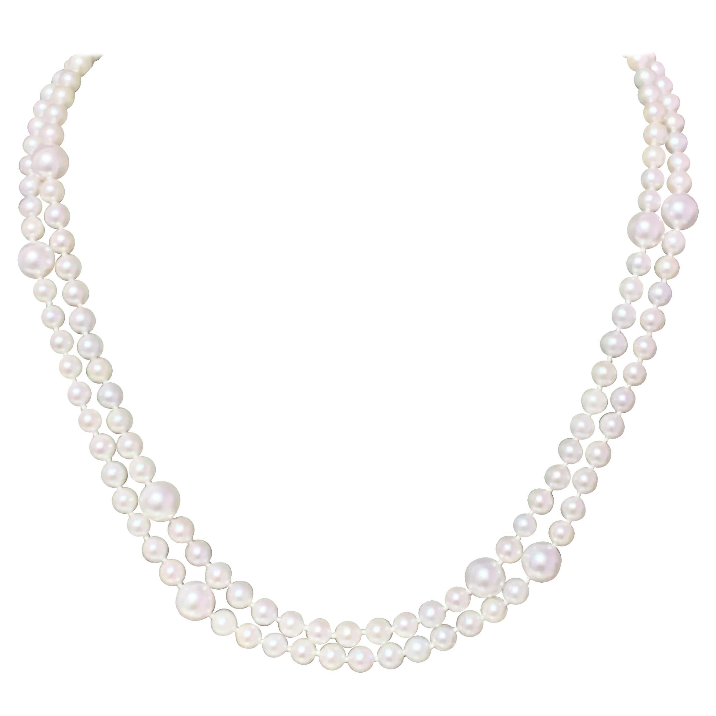 Akoya Pearl Necklace 14k Yellow Gold 37.25" 8.5 Mm Certified For Sale