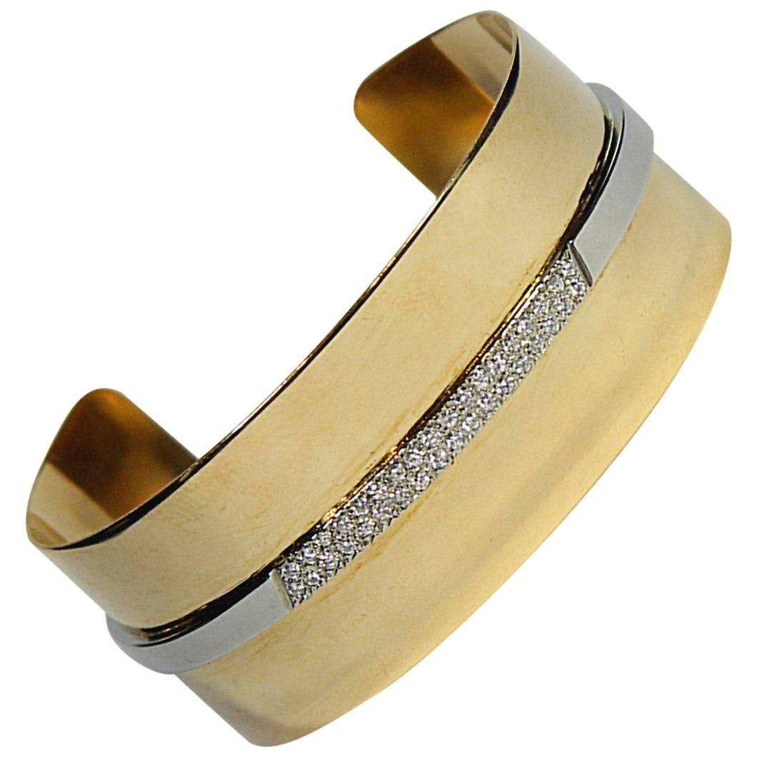 Cartier Diamond Two Color Gold Cuff Bracelet