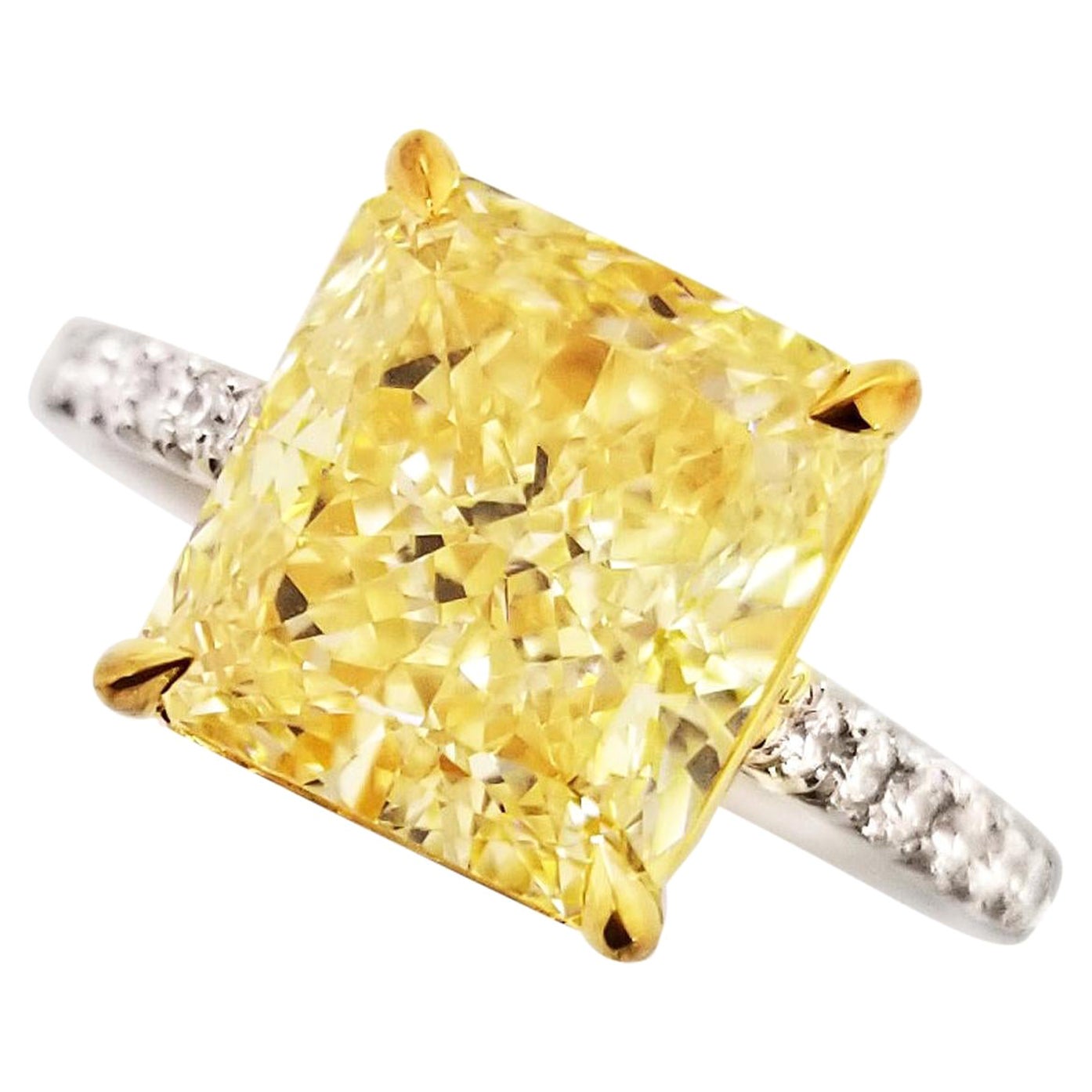 Scarselli 4 Carat Fancy Light Yellow Solitaire Platinum Ring