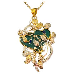 18 KT Yellow Gold Diamond and Green Onyx Pendant Necklace