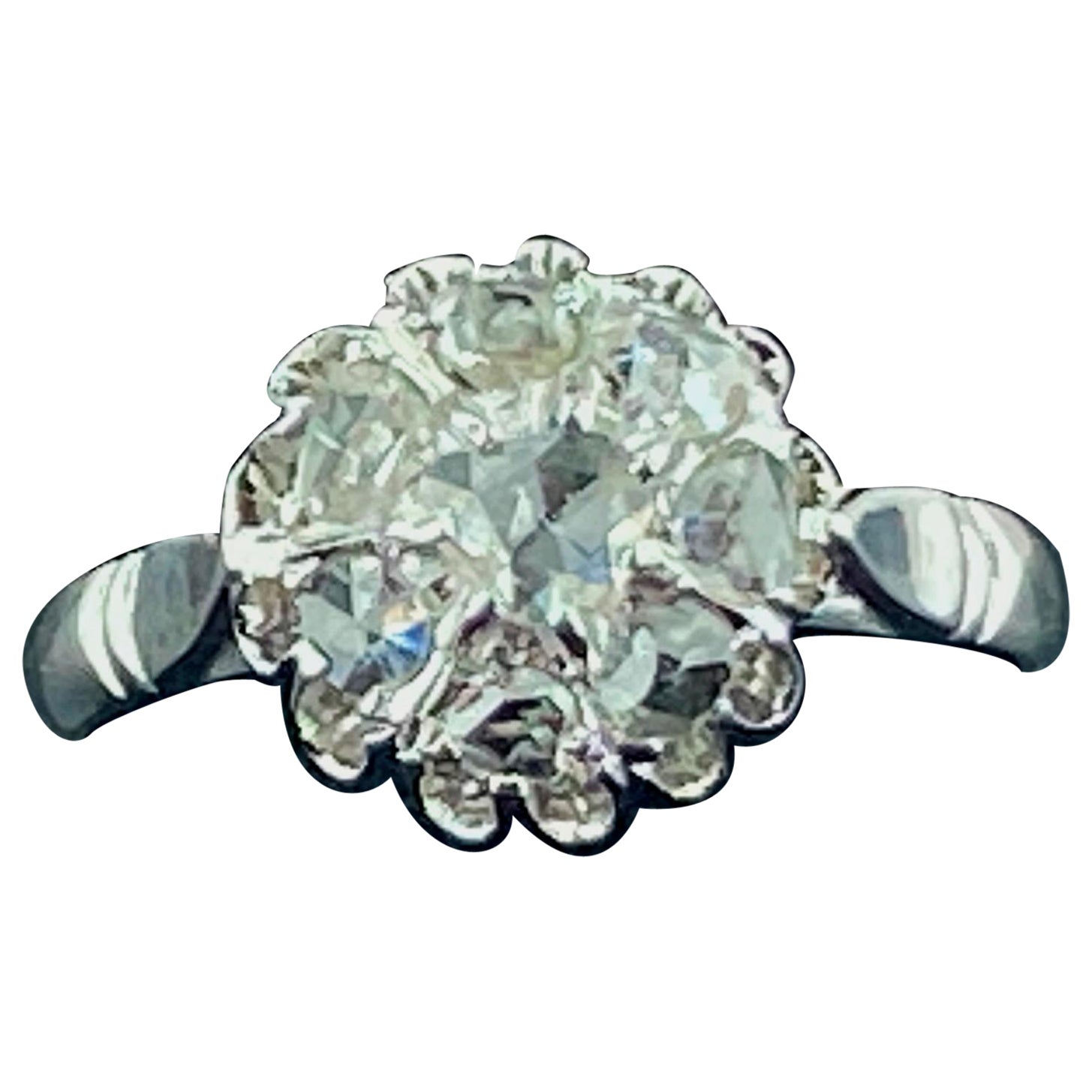 0.50 Carat Rose Cut Diamond Ring in 14 Karat White Gold For Sale