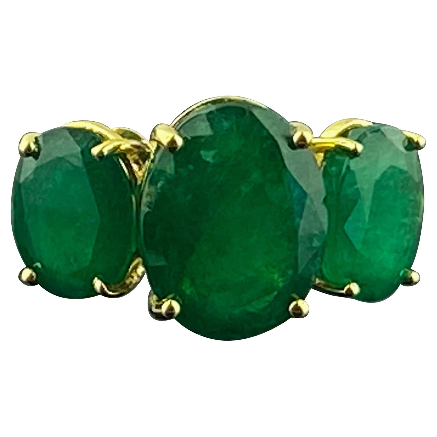 15.77 Carat 3-Stone Oval Cut Emerald Ring For Sale