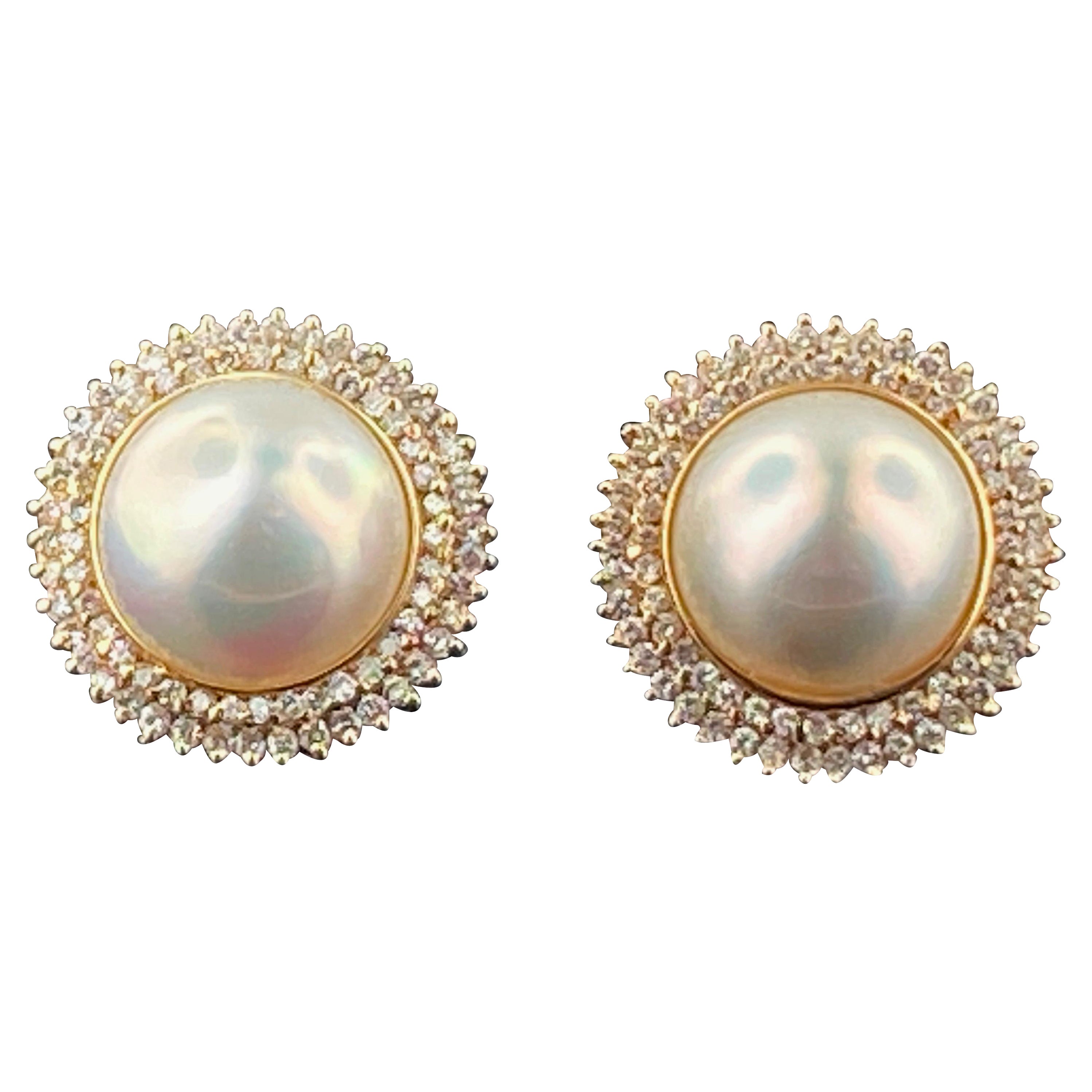 Mabe Pearl & Diamond Earrings For Sale