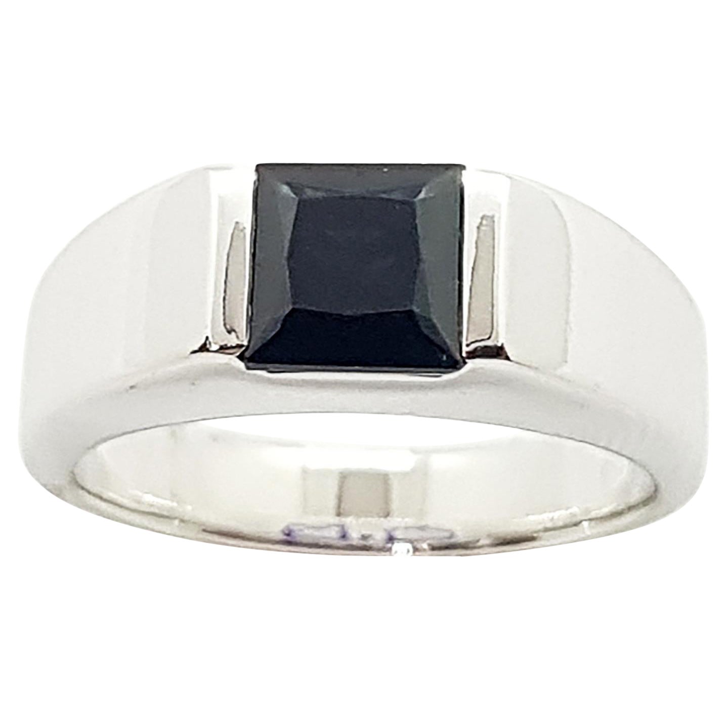 Black Sapphire Ring Set in 18 Karat White Gold Settings For Sale