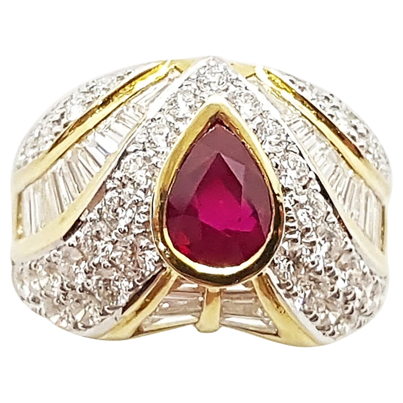 Ruby with Diamond Ring Set in 18 Karat Gold Settings For Sale