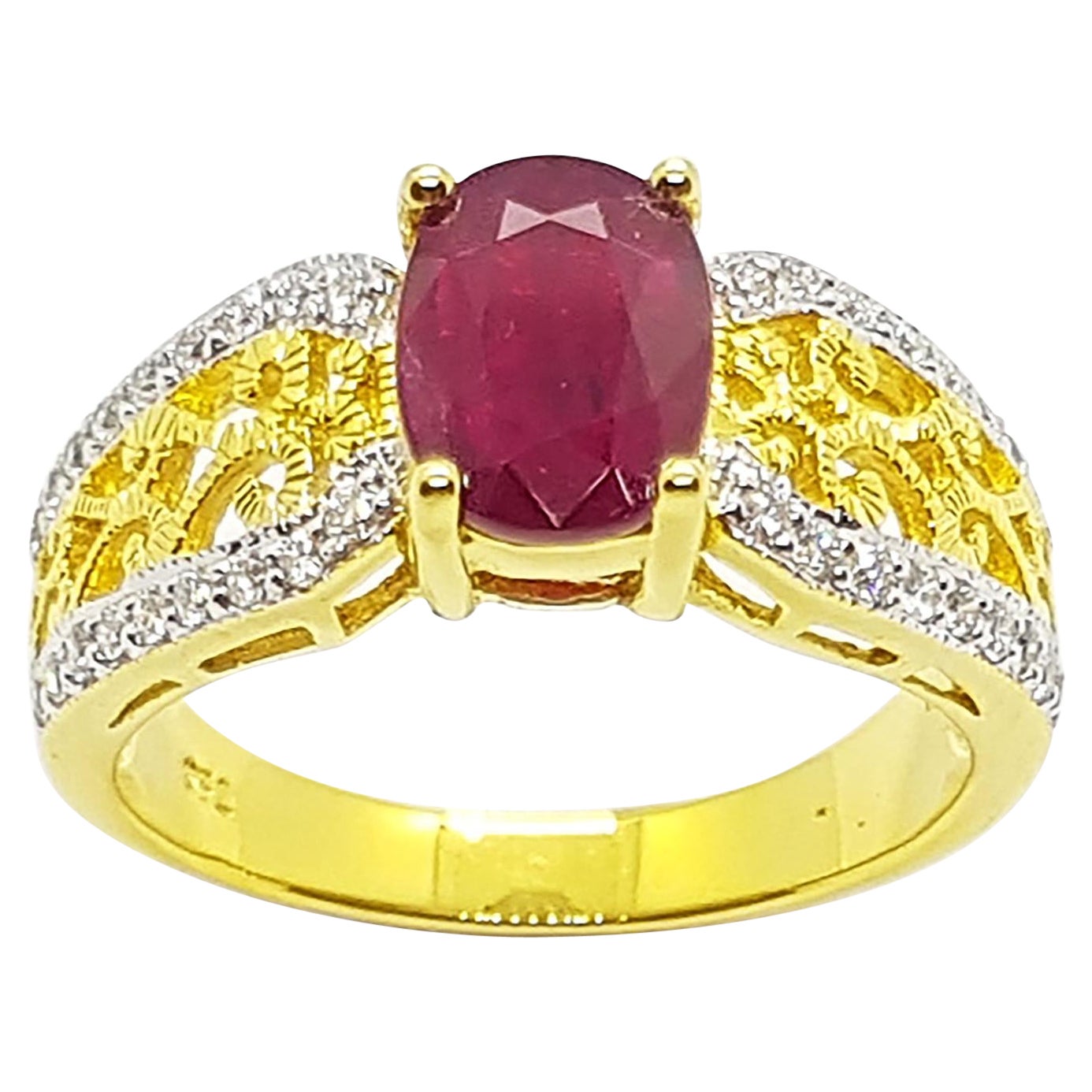 Ruby with Diamond  Ring Set in 18 Karat Gold Settings For Sale