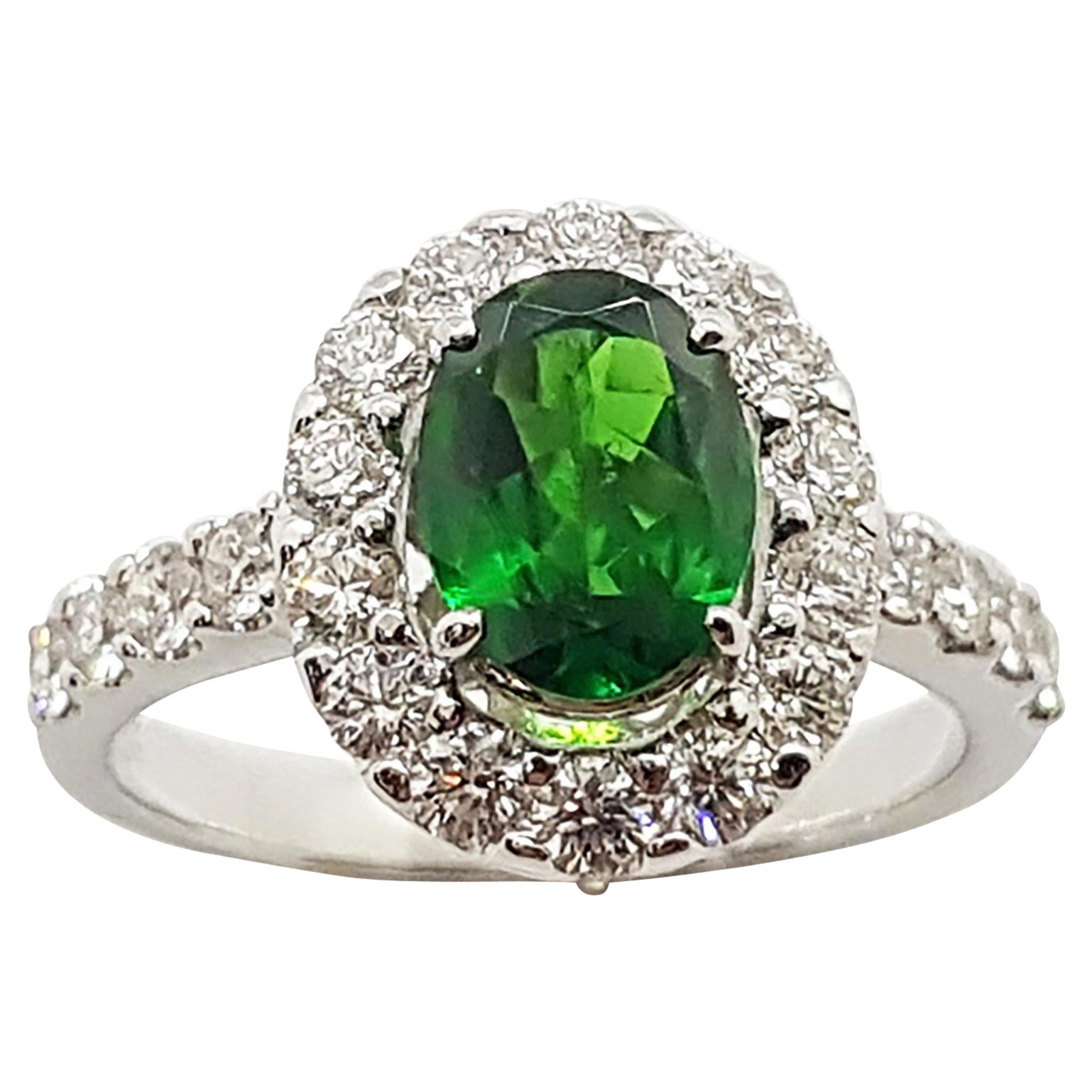 Tsavorite with Diamond Ring Set in 18 Karat White Gold Settings