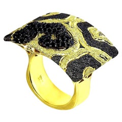 Alex Soldier Diamond Yellow Gold Textured Volna Ring One of a Kind
