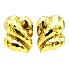 Henry Dunay Hammered Yellow Gold Clip-On Earrings