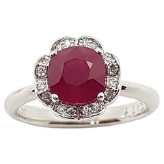Ruby with Diamond Ring set in 18 Karat White Gold Settings