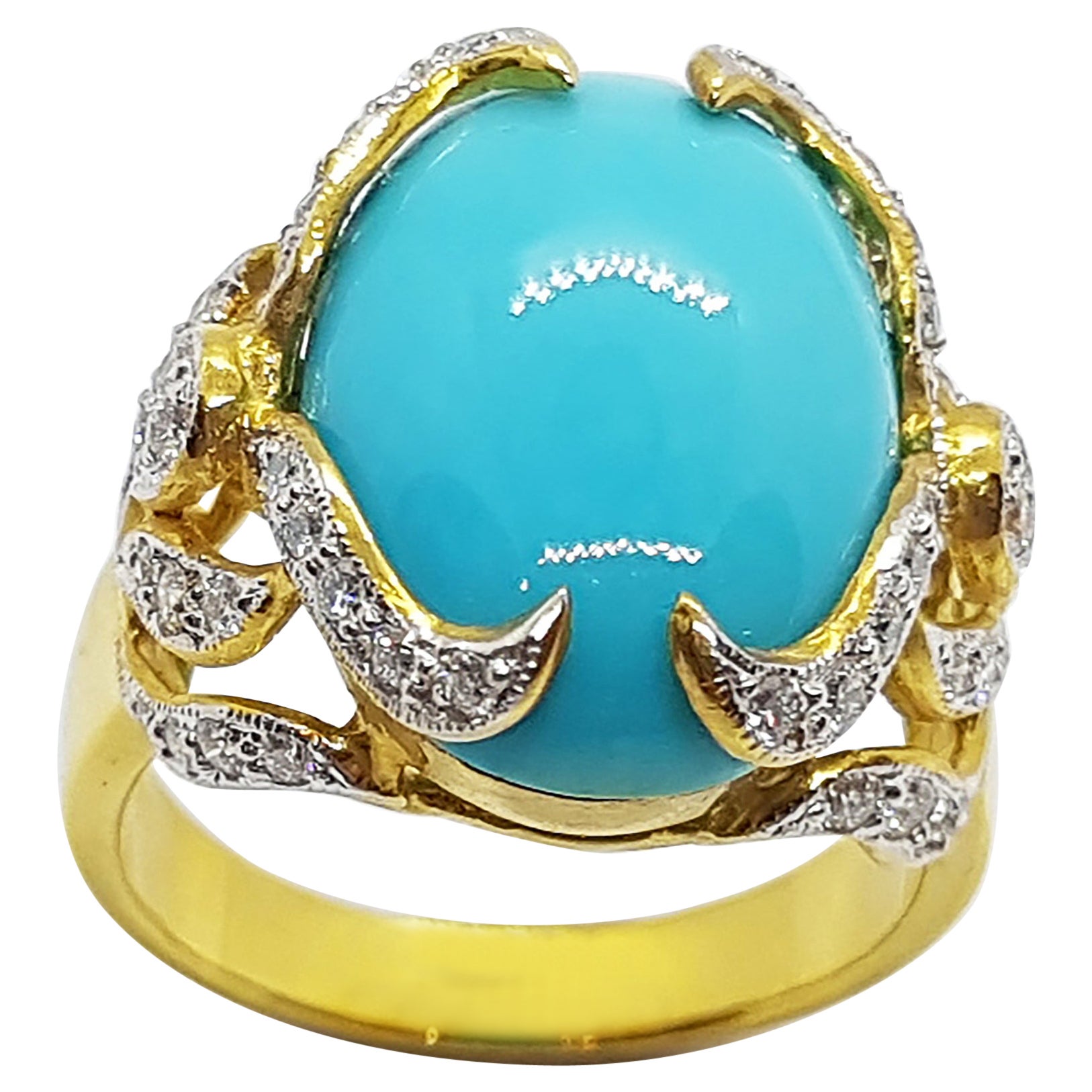 Turquoise with Diamond Ring Set in 18 Karat Gold Settings For Sale