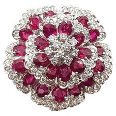 Ruby with Diamond Flower Ring set in 8 Karat White Gold Settings