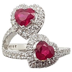 Heart Shape Ruby with Diamond Ring set in 18 Karat White Gold Settings