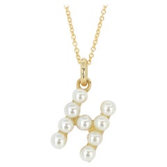 14K Gold and Pearl Initial Letter 'H' Necklace