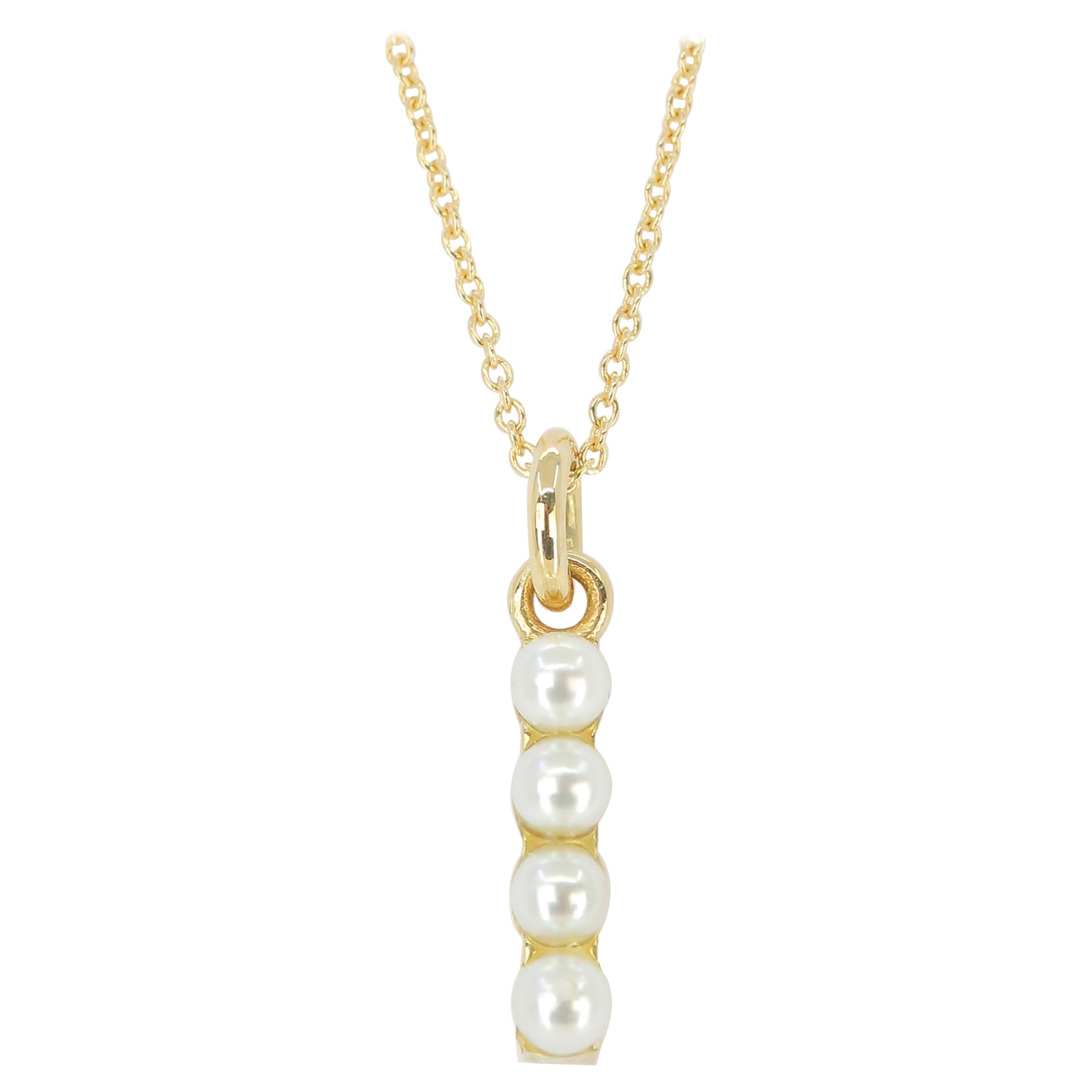 14K Gold and Pearl Initial Letter I Necklace